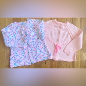 Vintage 70s Baby Girl's Knit Sweaters *12 Months* Lot of 2 Pink Blue Confetti